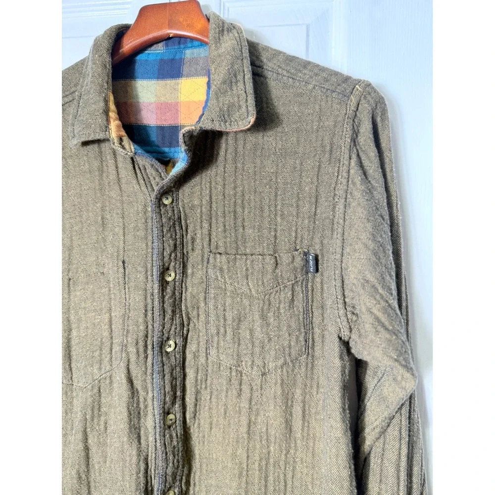 KAVU Reversible Plaid Flannel Shirt Jacket Large Cotton Button Front Outdoor